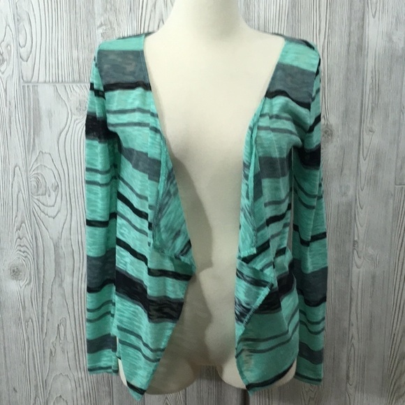 Live to Be Spoiled Open Cardigan Large Turquoise Black Striped - Picture 1 of 8